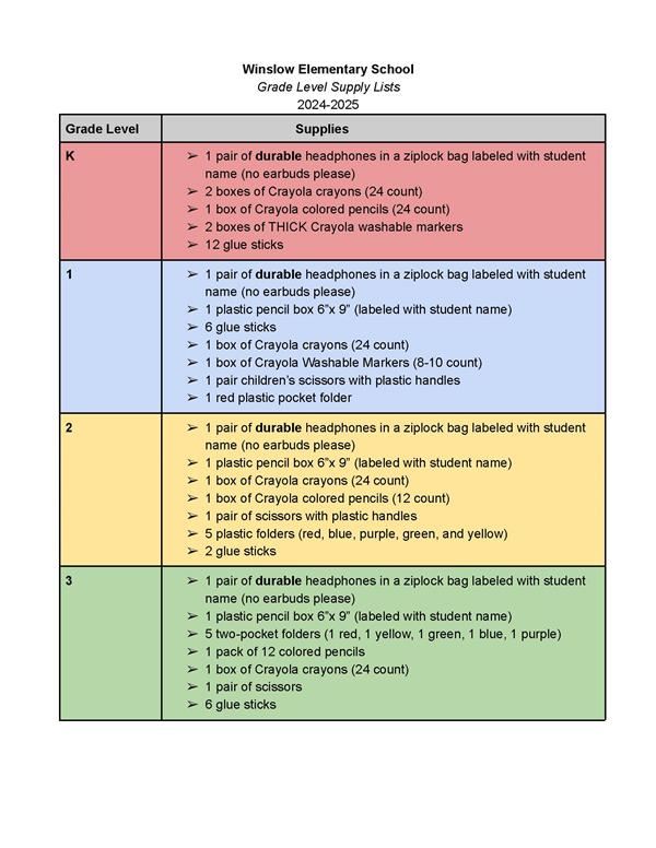  Winslow Supply List Click to access the PDF